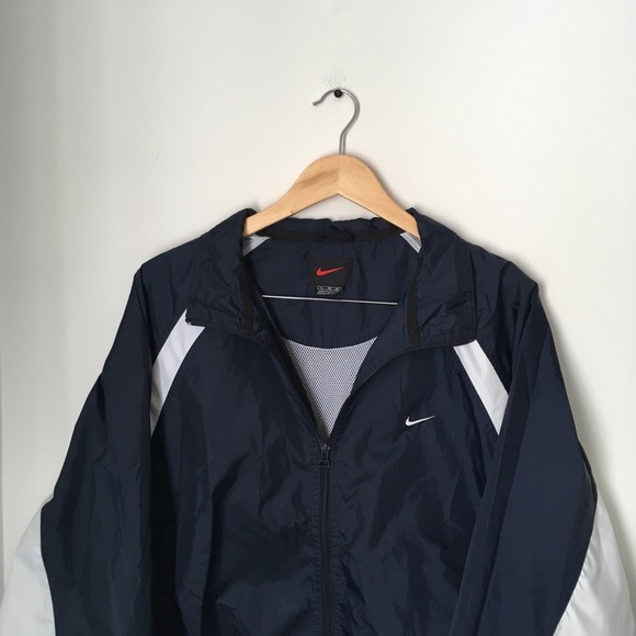 navy blue and white nike windbreaker